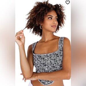 Black and white corset with blue tie